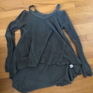 Free people waffle-knit cold shoulder sweater